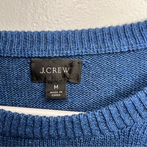J. Crew Mens Blue Black Color Block Cotton Wool Crewneck Sweater Size M Office - Picture 3 of 8